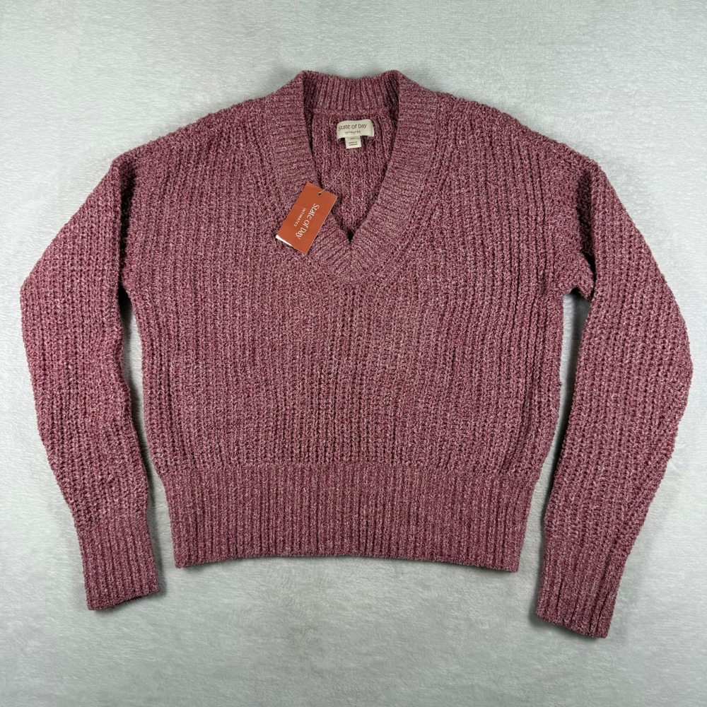 State of Day Intimates Crimson Red Marl Chenille V-Neck Sweater XS 100214687MS